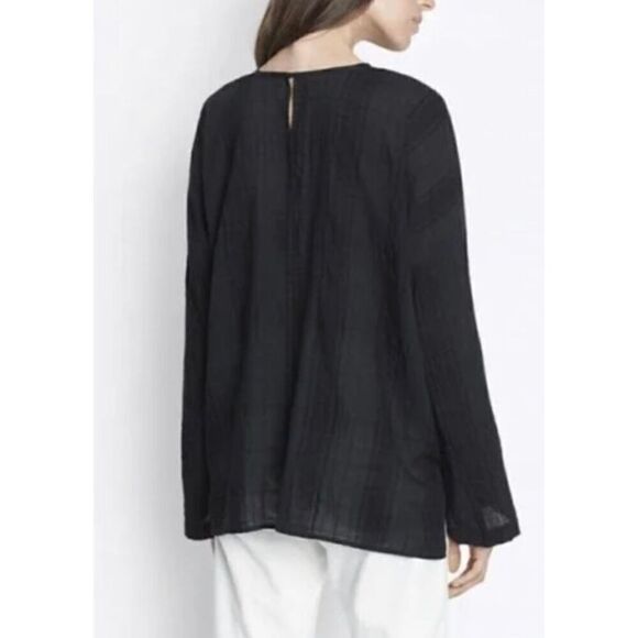 VINCE Black Shadow Plaid Drapey Easy Top - Picture 3 of 10